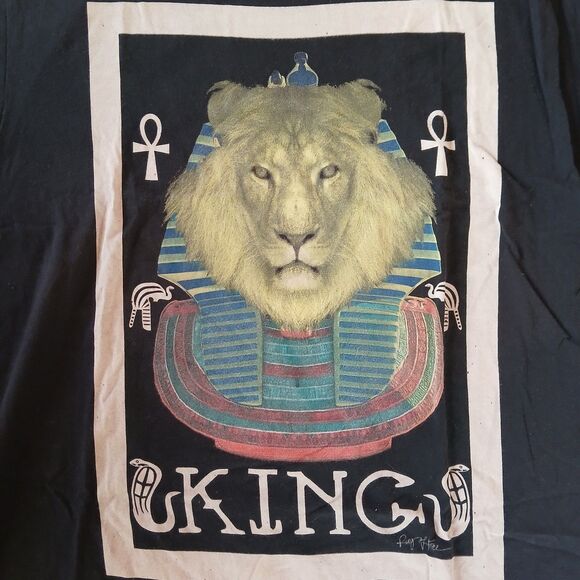 Ring Of Fire Men's Size Large Black short Sleeve T Shirt King Lion Graphic Tee - Picture 2 of 7